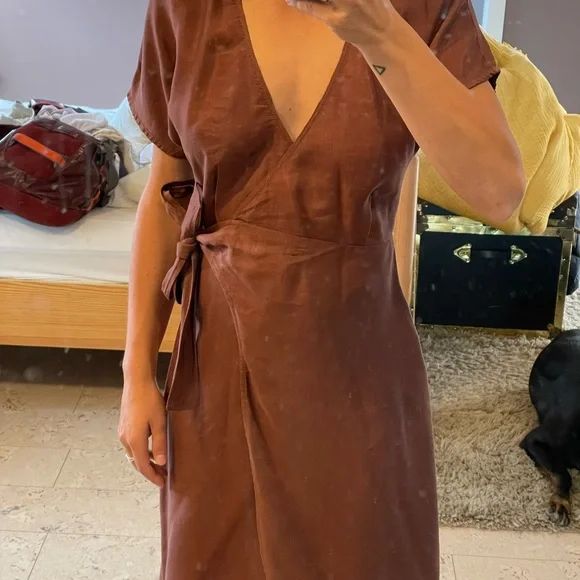 Wilfred Rust Brown Wrap Midi Dress - Picture 8 of 8